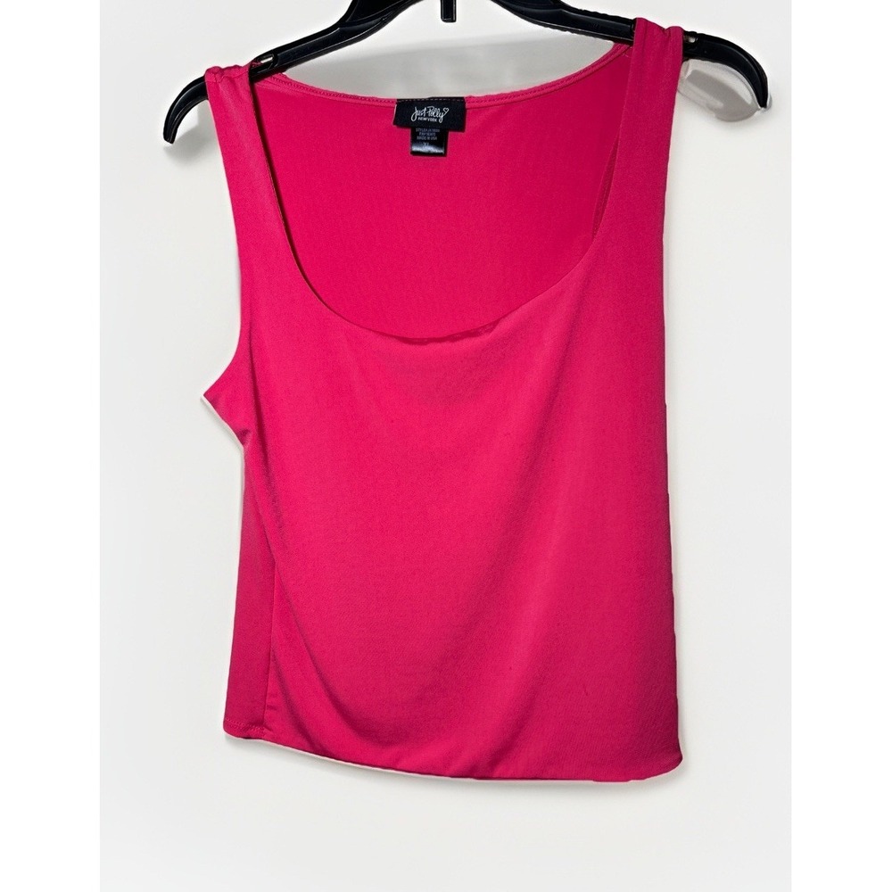 Just Polly Hot Pink Cropped Tank Top Size XL Deep Scoop Made In USA